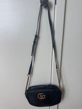 Gucci Marmont Black Quilted Leather GG Crossbody with Gold Hardware